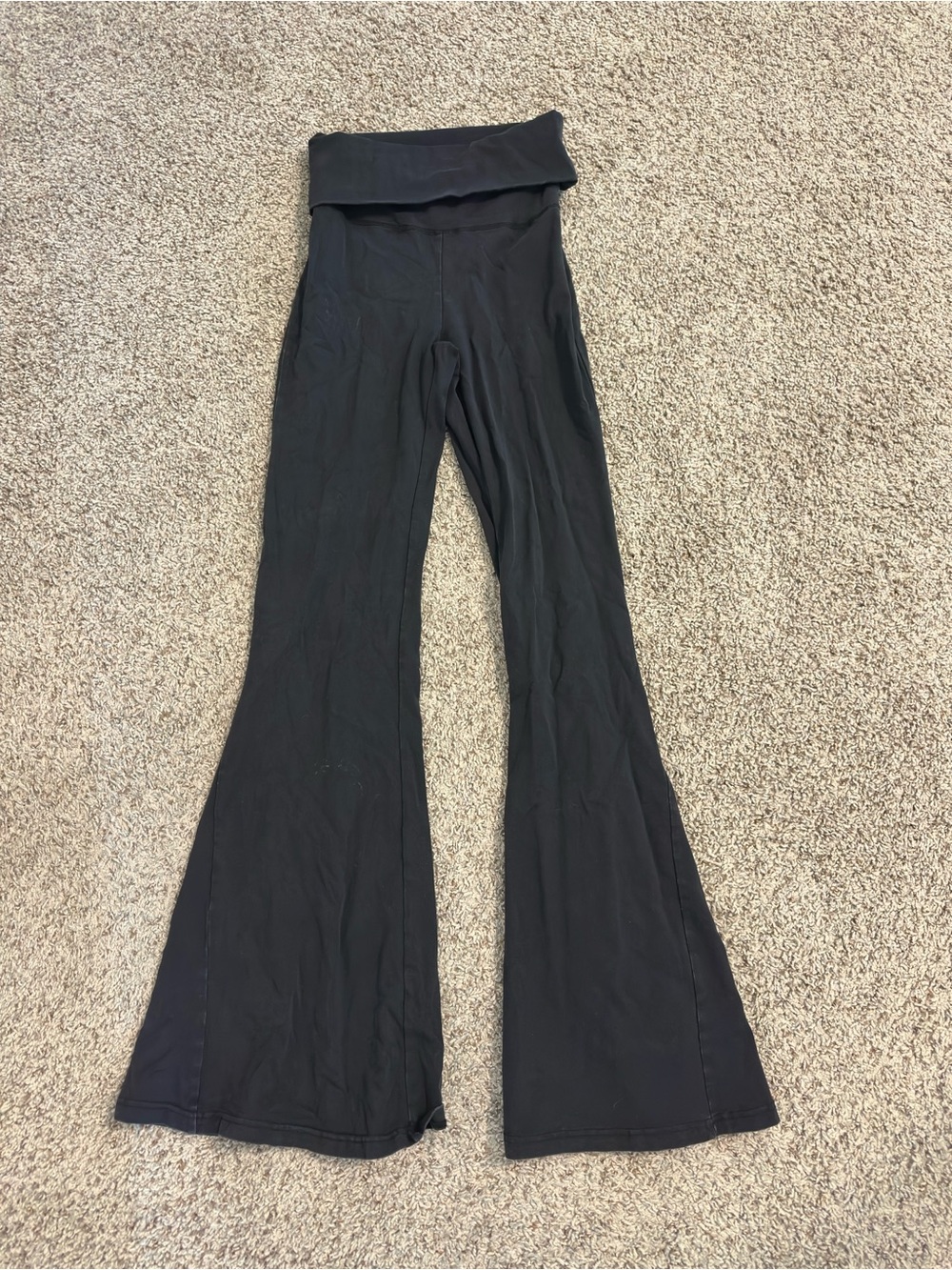 aerie Black Fold-Over Waist Flare Pants - Picture 1 of 2
